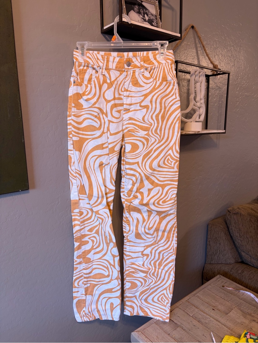 Women's Orange Swirl Boyfriend Jeans - Trendy Relaxed Fit